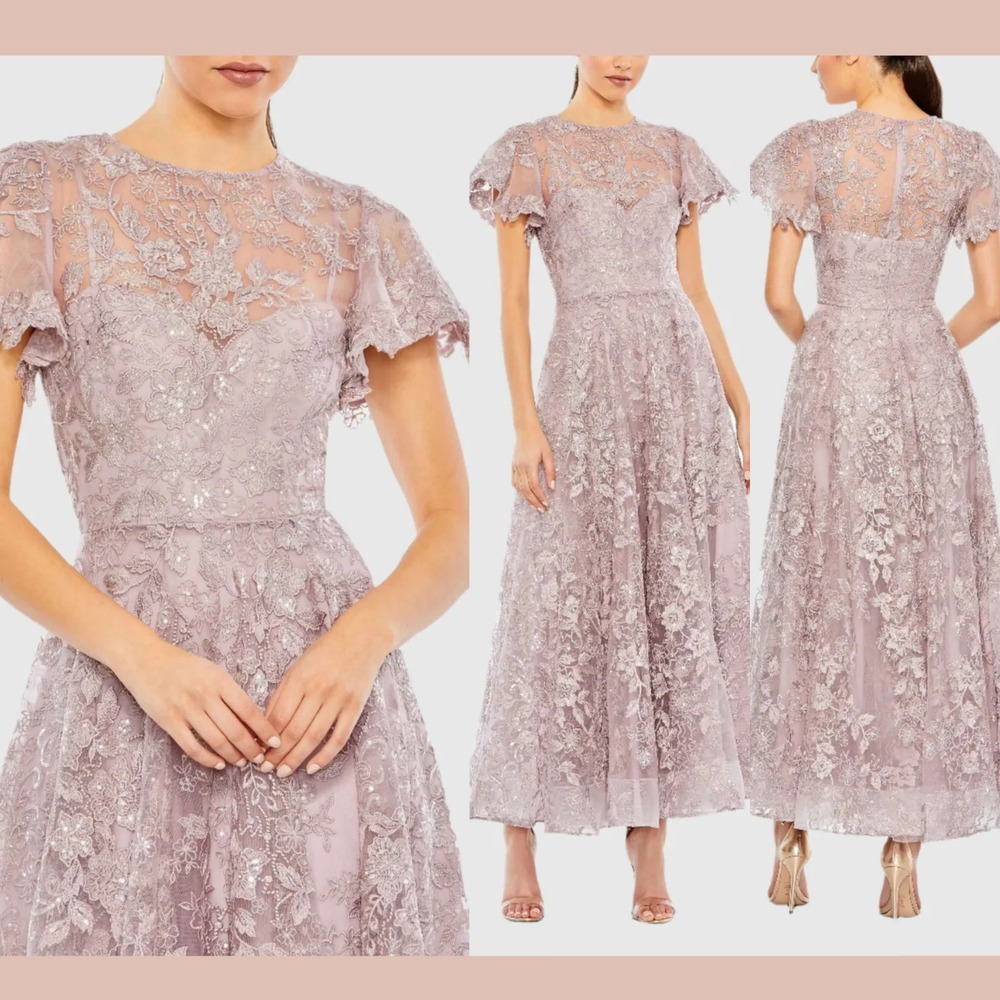 NWT Mac Duggal [ 8 ] 50665 Embroidered High Neck‎ Cap A Line Gown Lilac J2101